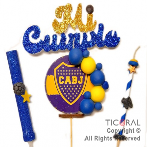 SET TOPPER MI CUMPLE BOCA JUNIORS CON BENGALA Y VELA CON APLIQUE X 1